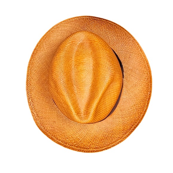 Homero Ortega Genuine Panama Hat Mens L Fedora Tequila Straw Brown Band NWT - Picture 2 of 7